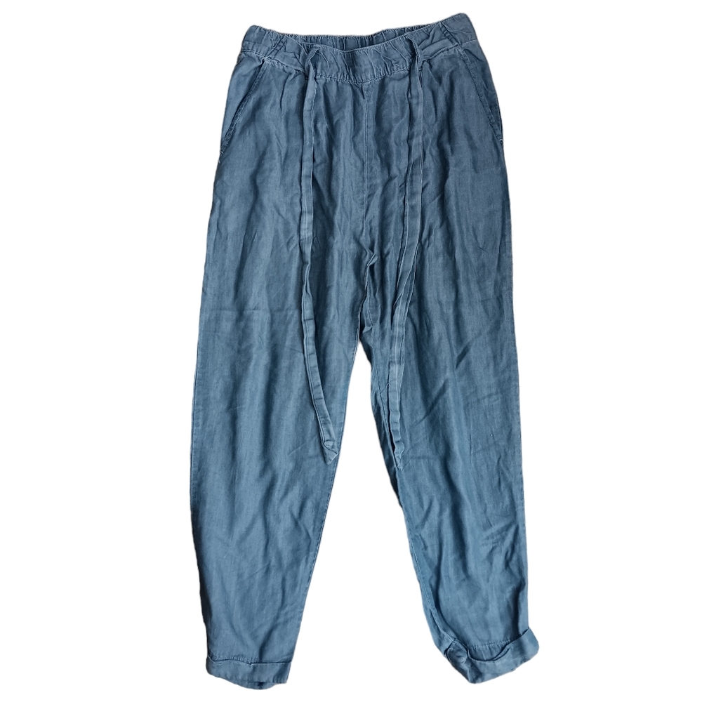 Urban Heritage Ankle Length Chambray Pants Elastic Band W/ Belt Women's Size Med